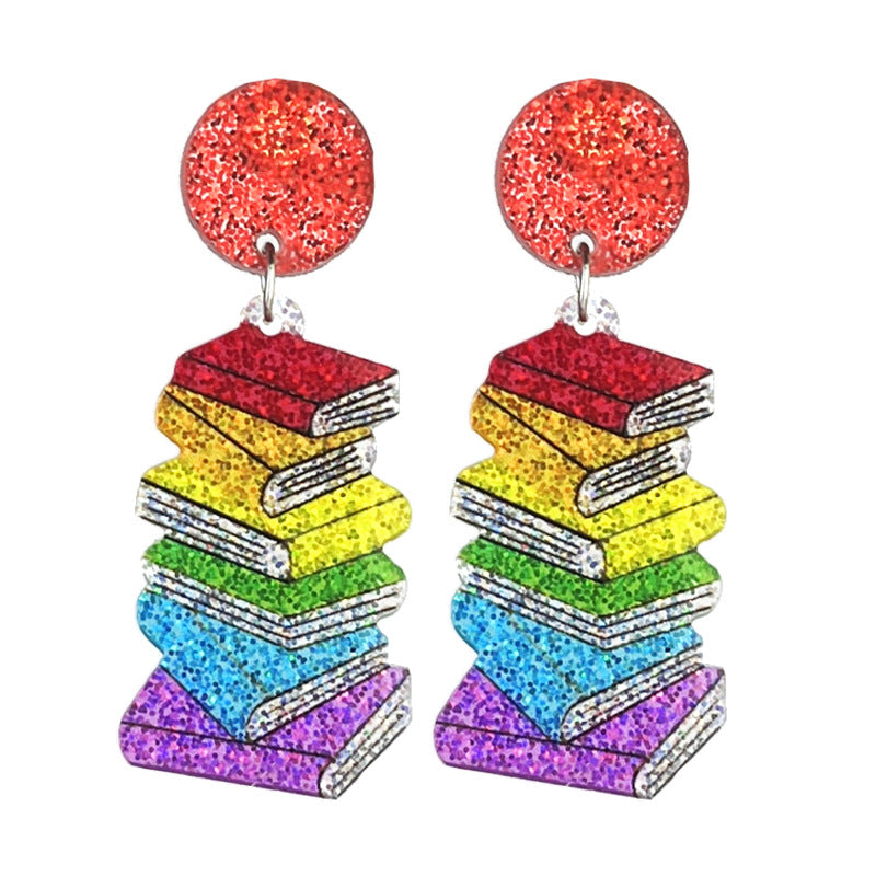 Wholesale teacher reading atmosphere earrings shiny bright cute  acrylic earrings